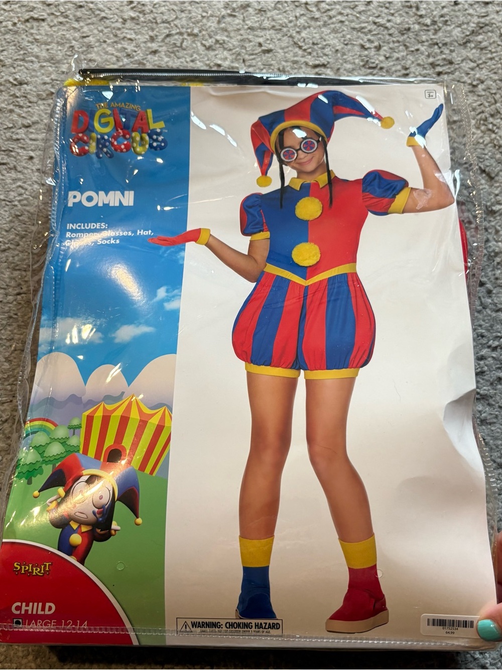 Spirit Pomni Jester Costume Amazing Digital Circus Large 12-14 Kids Youth Clown